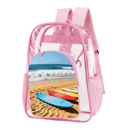 16" Clear Backpack Waterproof Stadium Bag for Security | Beach Surfboard, Transparent Backpack Stadium Events, Heavy Duty Bookbag, See Through Bag for Sports Festivals Travel - color: Pink