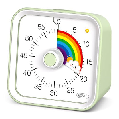 Visual Timer for Kids, Rainbow Timer with Pause Function, Green | Cute Silent Timer for Classroom, ADHD, Kitchen, Toddlers, Study, Alarm 3 Volume Levels, Light Indicator, Easy to Use - color: Rainbow Green
