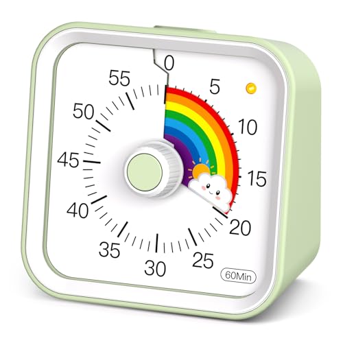 Visual Timer for Kids, Rainbow Timer with Pause Function, Green | Cute Silent Timer for Classroom, ADHD, Kitchen, Toddlers, Study, Alarm 3 Volume Levels, Light Indicator, Easy to Use - color: Rainbow Green