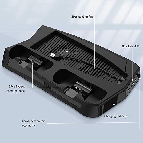 Vertical Stand Charging Station with Cooling Fan for Play Station 5 | Dual Controller Charging Station Horizontal Organizer with 3 USB Hub for Dual Sense 5& PS 5 Digital Edition