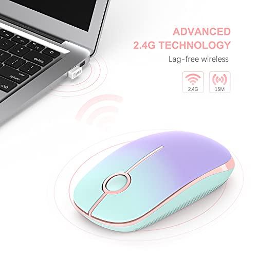 VssoPlor Wireless Mouse, 2.4G Computer Laptop Mouse, Mint Green to Purple | Slim Portable Mouse, Plug & Play USB Nano Receiver, Quiet Silent Optical Mice for Notebook, PC, Laptop, Computer - color: Mint Green to Purple