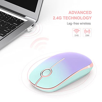 VssoPlor Wireless Mouse, 2.4G Computer Laptop Mouse, Mint Green to Purple | Slim Portable Mouse, Plug & Play USB Nano Receiver, Quiet Silent Optical Mice for Notebook, PC, Laptop, Computer - color: Mint Green to Purple