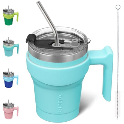 BJPKPK 10 oz Mini Tumbler with Lid, Straw & Handle, Insulated Steel Cup | Small, Spill Proof, Leak Proof, Thermal, Double Wall Vacuum, Sweatproof, Dishwasher Safe, BPA Free, Turquoise - color: Turquoise, size: 10 Ounces