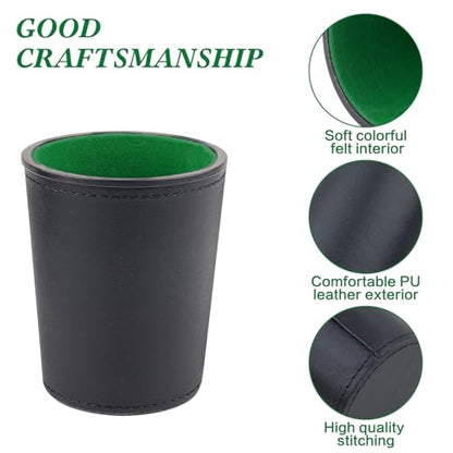 Felt-Lined PU Leather Dice Cup Set, 6 Quiet Dice Shaker Cups with 36 Dices for Bar Party Yahtzee Farkle Dice Games, Black and Green - color: Green