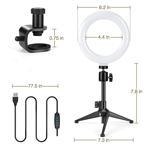6" LED Selfie Ring Light with Tripod Stand, Video Conference Lighting Kits for Webcam Lighting/Zoom Lighting/Self Broadcasting/Live Streaming