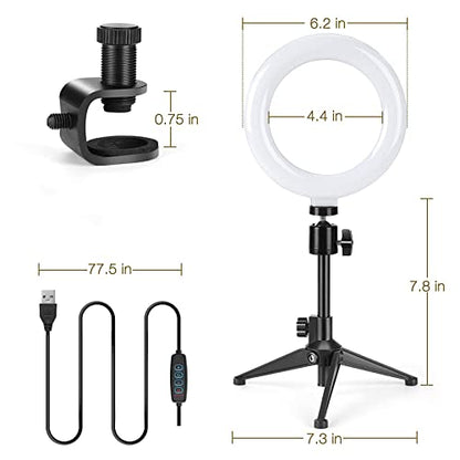 6" LED Selfie Ring Light with Tripod Stand, Video Conference Lighting Kits for Webcam Lighting/Zoom Lighting/Self Broadcasting/Live Streaming