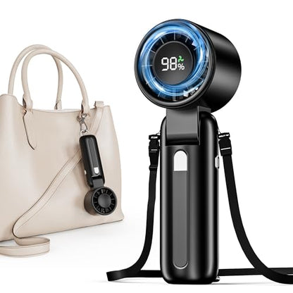 AI Handheld Fan Turbo, 100-Speed Portable Fan Rechargeable, Mini Fan with 12800 RPM Strong Airflow, Foldable 4-in-1 Personal Fan for Travel, Camping, Beach & Office, USB-C & Lightweight & Quiet - color: Black