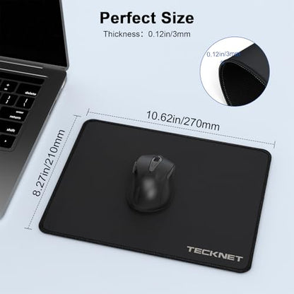 TECKNET 4 Pack Mouse Pad with Anti-fray Stitching, Waterproof Surface & Non-Slip Rubber Base with Stitched Edges Gaming Mouse Mat for Laptop, Compatible with Laser and Optical Mice - Black - color: A-Black-4 Pack