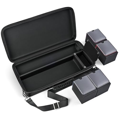 Playmat & Deck Box Carrying Case With 4 Deck Boxes, Rigid, Black | 3 compartments for playmat, deck box & dice. Fits 14"-16" playmats. Adjustable shoulder strap & handle included. - color: Black, size: Case