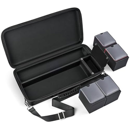 Playmat & Deck Box Carrying Case With 4 Deck Boxes, Rigid, Black | 3 compartments for playmat, deck box & dice. Fits 14"-16" playmats. Adjustable shoulder strap & handle included. - color: Black, size: Case