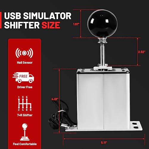 USB Simulator Shifter Compatible with Logitech G29 /G27 /G25 /G920 T300RS/GT Steering Wheel , Applicable for ATS ETS Dust WRC Sim Racing Games H Shifter with Carbon Fiber Grip - 6+R White(PC System) - size: HB-1014-6R-W