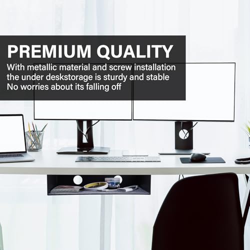 Under Desk Storage Shelf, Steel Under Desk Tray Mountable Add-On Shelf for Table Office Desk, Large (Pack of 1) - size: Large (13" x 8" x 2.8")