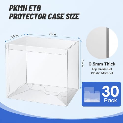 30 Pack Clear PKMN ETB Protector Case, PKMN Elite Trainer Box Protector, PET Plastic Display Box Protector for Collectors Gifts Elite Trainer Boxes - 0.5mm Thick (Pack of 30) - size: 30 Pack