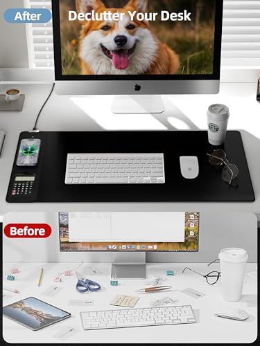 Mouse Pad 31.5x15.75 Inch with Calculator, 15W Magnetic Wireless Charging Desk Mat, XXL Desk Pad, Home Office Large Keyboard Pad with Ultra-Smooth Surface, Non-Slip Base (Black) - color: 31.5x15.75"magnetic Calculator No Rgb-black