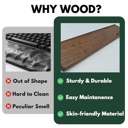 Walnut Wooden Wrist Rest Pad for 75% 80% TKL Keyboard, Ergonomic Solid Wood Hand Rest with Non-Slip Base, Stain Resistant Palm Support for Typing & Gaming (14.2“ L) - size: 75%-80% Tenkeyless Keyboard