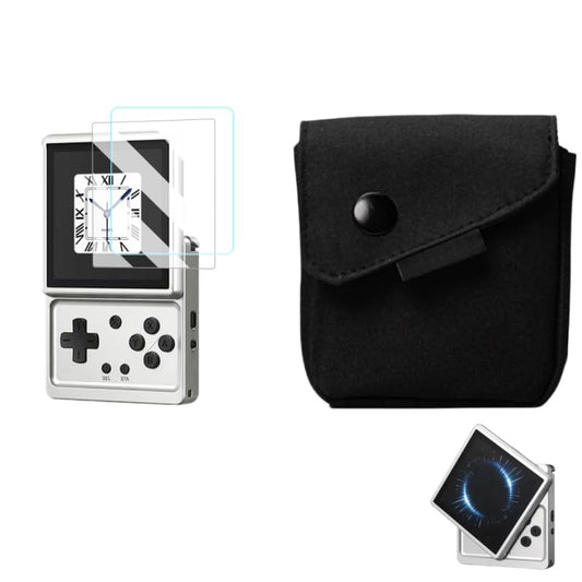 Pidynx Accessories Kit Compatible with Anbernic RG ROTATE, Protective Carrying Pouch & 2Pcs Tempered Glass Screen Protector for 3.5 Inch Handheld Game Console