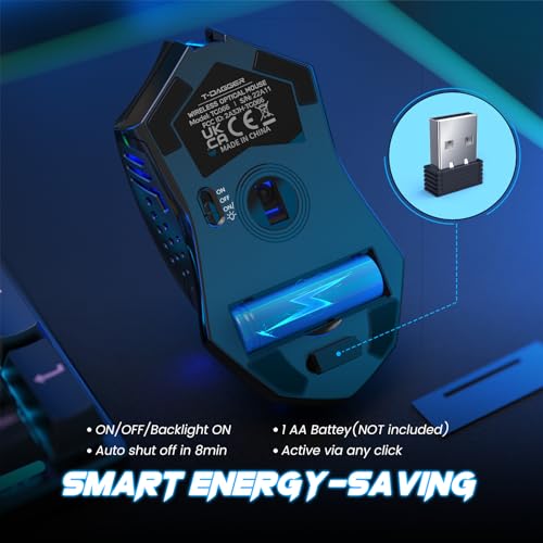 T-DAGGER Wireless Gaming Mouse- USB Cordless PC Accessories Computer Mice with LED Backlit, Ergonomic Gamer Laptop Mouse with 7 Silent Buttons, 5 Adjustable DPI Plug & Play for PC | T-DAGGER USB Cordless Gamer Mouse with 7 Silent Buttons and Plug & Play f