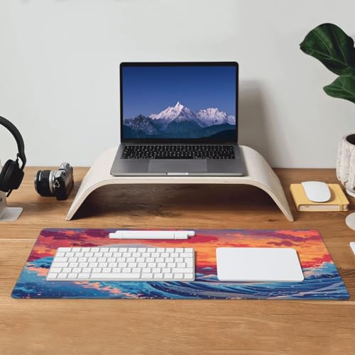 Gaming Mouse Pad Desk Pad,Extended Big Mouse Pad,31.5x11.8 Inch Long Computer Keyboard Mouse Mat Mousepad with 3mm Non-Slip Base and Stitched Edge for Gaming and Office… (Sunset Wave) - color: Sunset Wave