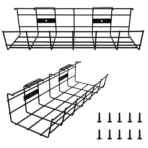 Under Desk Cable Management- 2 Pack Cord Organizer. Metal Wire Cable Management Tray for Office, Studio and Home. Super Sturdy Under Table Cable Management - Black Cable Organizer - color: Black*2Pack