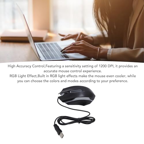 RGB Gaming Mouse, Wired USB Computer Mouse with Colorful Lighting, Ambidextrous Comfortable Grip for PC, Laptop, Office & Starter Gaming, 1200 DPI