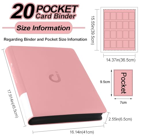 Premium 2000 Pocket Card Binder - 20 Pocket Trading Card Binder with Sleeves Fits 2000 Cards, Ringless Card Album for TCG - Model A，Light Pink - color: 20P - Light Pink