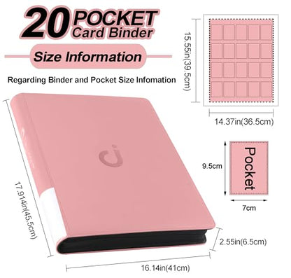 Premium 2000 Pocket Card Binder - 20 Pocket Trading Card Binder with Sleeves Fits 2000 Cards, Ringless Card Album for TCG - Model A，Light Pink - color: 20P - Light Pink