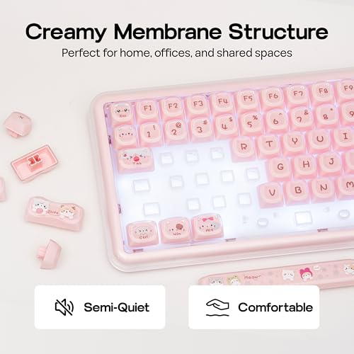 MechLands X Maorbeng X100 PRO Membrane Gaming Keyboard with Number Pad, RGB Backlits, Wireless Computer Keyboard with 5000mAh Battery, BT/2.4G/USB-C Wired, 96% Layout for Windows/Mac/PC (Pink) - color: Pink