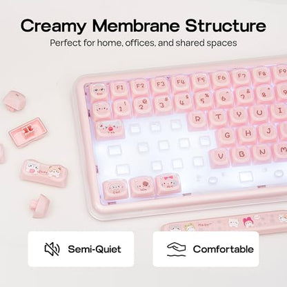 MechLands X Maorbeng X100 PRO Membrane Gaming Keyboard with Number Pad, RGB Backlits, Wireless Computer Keyboard with 5000mAh Battery, BT/2.4G/USB-C Wired, 96% Layout for Windows/Mac/PC (Pink) - color: Pink