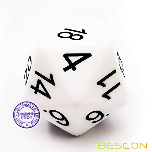 Bescon Jumbo D20 38MM, Big Size 20 Sides Dice Solid White, Big 20 Faces Cube 1.5 inch - color: Solid White
