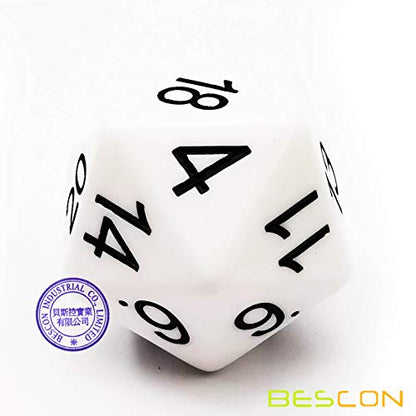 Bescon Jumbo D20 38MM, Big Size 20 Sides Dice Solid White, Big 20 Faces Cube 1.5 inch - color: Solid White