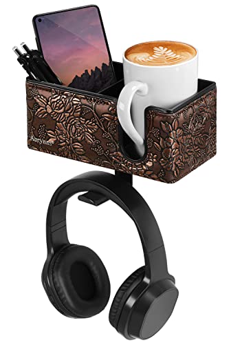 Desk Cup Holder Clip on Pen Holder Headphone Hanger Headset Stand Rotatable Clamp Hook Under Desk (Golden) - color: Golden