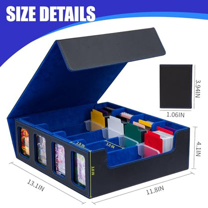 3200+ MTG Commander Deck Box with Window Dice Tray, Organizer with 4 Card Sleeves & 30 Dividers, Black Blue - color: Black-Blue