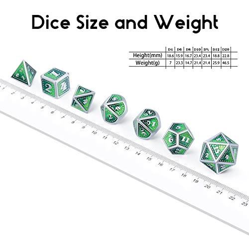 DND Metal Dice Set with Gift Metal Tin DNDND Metallic Dungeons and Dragons Dice Set for D&D Game (Neno Green & Green with Matt Silver Edge) - color: Neno Green & Green With Matt Edge