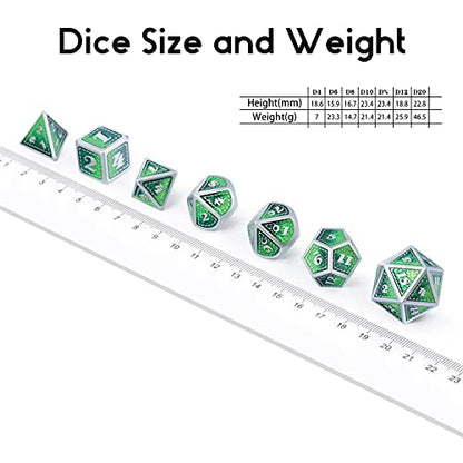DND Metal Dice Set with Gift Metal Tin DNDND Metallic Dungeons and Dragons Dice Set for D&D Game (Neno Green & Green with Matt Silver Edge) - color: Neno Green & Green With Matt Edge