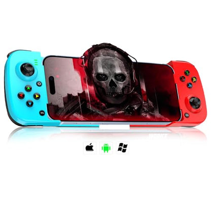 arVin Wireless Gamepad Controller for iPhone iOS Android PC with Back Button, Mobile Gaming Controller for iPhone 15/14/13/12/11, iPad, MacBook, Samsung Galaxy S23/S22/S21, TCL, Tablet, CODM, Genshin - color: Blue&Red
