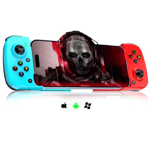 arVin Wireless Gamepad Controller for iPhone iOS Android PC with Back Button, Mobile Gaming Controller for iPhone 15/14/13/12/11, iPad, MacBook, Samsung Galaxy S23/S22/S21, TCL, Tablet, CODM, Genshin - color: Blue&Red
