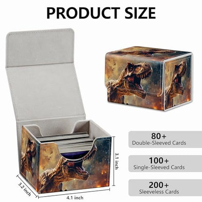 Strong Magnet Card Case Deck Box MTG Card Box Playing Card Box Magic Deck Box TCG Up to 200 Cards Creative Pattern Trading Card Storage Box for Collectible Card Games, A Mad Tyrannosaurus Rex dinosaur - color: A Mad Tyrannosaurus Rex dinosaur