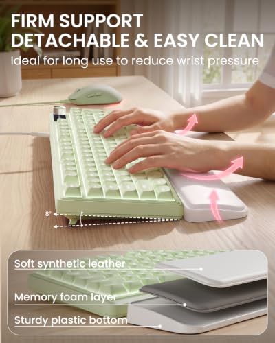 EWEADN Wired Keyboard and Mouse Combo with Detachable Wrist Rest, Quiet Ergonomic Keyboard Mouse Set with Multimedia Knob, RGB Backlit, Double-Shot Keycaps Natural Typing for Laptop, PC - Green - color: Green