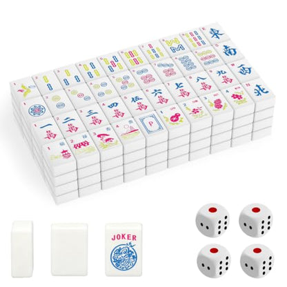 1.2" American Mahjong Tile Set, 166 Tiles + 4 Dice, Mahjong Tiles Only | Scratch-resistant melamine design,Clear engraved symbols, Easy handling, Long-lasting durability, Ideal gift for players - color: White