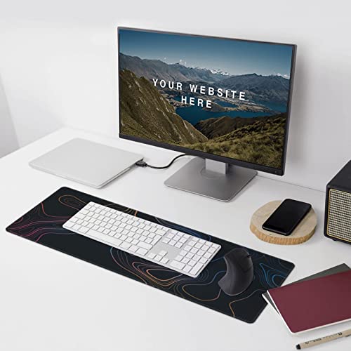 Topographic Contour Map XL Mouse Pad 31.5 x 11.8 Inch Gaming Mousepad Extended Large Mousepad with Nonslip Rubber Base Stitched Edges Laptop Desk Pad Home Office Supplies - color: Black Topographic 3