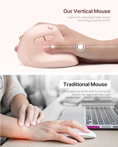 Ergonomic Mouse, USB+Bluetooth Dual Connection, Wireless Vertical Mouse for Reducing Wrist Pain, 1000/1600/2400 DPI, Ergo Mouse with Quiet Click for Windows Mac OS PC Computer Laptop, Pink - color: Pink