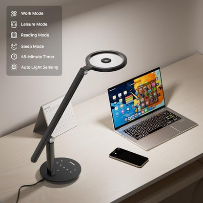 Honeywell H6 Desk Lamp for Home Office, Dimmable Reading Table Light, Black | Sunturalux CRI≥97, RG0 Low Blue Light, Flicker-Free, 800LM Dimmable with Timer for Webcam, Study, Office & Bedroom - color: Black