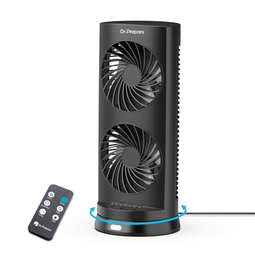 DR.PREPARE Desk Fan USB DC Tower Cooling Fan with Remote Control, DC Motor Portable Oscillating Fan, 3 Speeds, Dual Air Circulation, 110° Oscillation, Table Fan for Bedroom Dorm Room Office Desktop