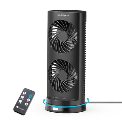 DR.PREPARE Desk Fan USB DC Tower Cooling Fan with Remote Control, DC Motor Portable Oscillating Fan, 3 Speeds, Dual Air Circulation, 110° Oscillation, Table Fan for Bedroom Dorm Room Office Desktop