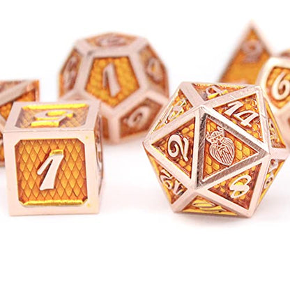 HEIMDALLR Metal DND Dice Set 7 pcs - Dragonhide Design, 16mm Size, Logo on D20; Metal Dice Set & Dice Box; D&D Dice Set D&D (Dungeons and Dragons Dice Set) - Jormungandr Series (Jin Long) - color: 17 Jin Long