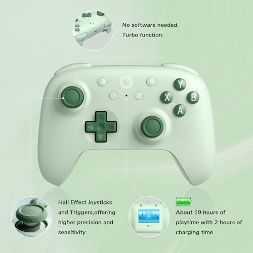 8Bitdo Ultimate 2C Wireless Controller (Hall Effect Joystick Update) for Windows PC and Android, with 1000Hz Polling Rate, Remappable L4/R4 Bumpers, Rumble Vibration and Turbo Function (Green) - color: Green