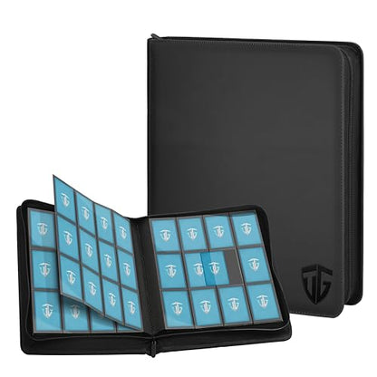 12 Pockets Trading Card Zipper Binder for 720 Cards| Secure Side Loading Pockets | Trading Card Album Folder | Compatible with YuGiOh, MTG(Black 12) - color: Black 12