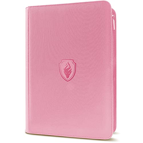 Premium Zip Card Binder, Fabmaker 9 Pocket Trading Card Binder, PU Cover Zipper Card Collection Album, Sturdy 360 Side-Loading Card Folder Holder for Game & Sports Cards, Pink - color: Pink, size: 9 Pocket - 13.9" x 10.5"