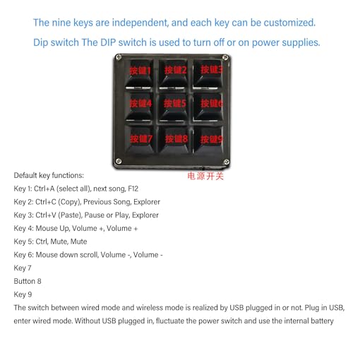 Gugxiom Mini 9 Key Macro Keyboard, One Handed Mechanical Gaming Keyboard, Triple Mode USB C 2.4G BT 5.1 Programmable Keypad
