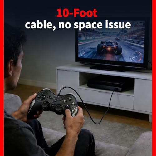 NBCP W5 Wired Controller for Switch 2,Switch,PC,PS3 Gamepad | Dual Vibration,Hall Effect Joystick,Turbo,Wake-up,C Button,Screenshot,10-Foot USB Cable,Plug and Play,Black